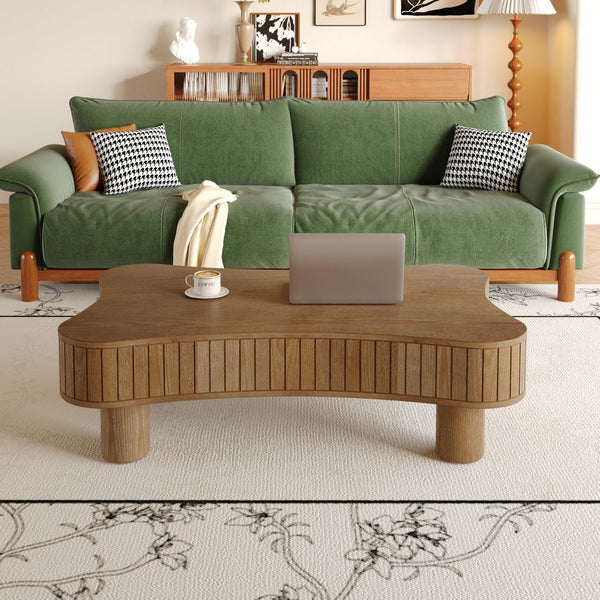 English Elm Lift Top Coffee Table with Silent Hydraulic Lift, Fluted Panels & Hidden Storage, Rounded Corners Walnut W1445P355622