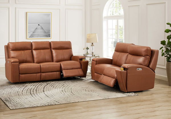 English Elm Venice Brown Leather Power Headrest Loveseat with Zero Gravity Recline, Memory Foam Comfort B2705P338105