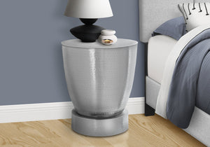 English Elm Accent Table, Chic Drum-Style Design In Hammered Chrome Finish, Modern Space-Saving Side Table B2710P219453