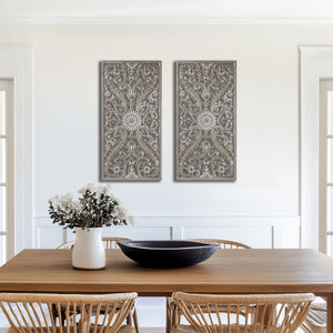 JLA Home Madison Park - Botanical Hand-Carved Lotus Wall Panels Set with Distressed Wood Finish for Rustic Home Decor and Texture Antique Green MP95B-0363