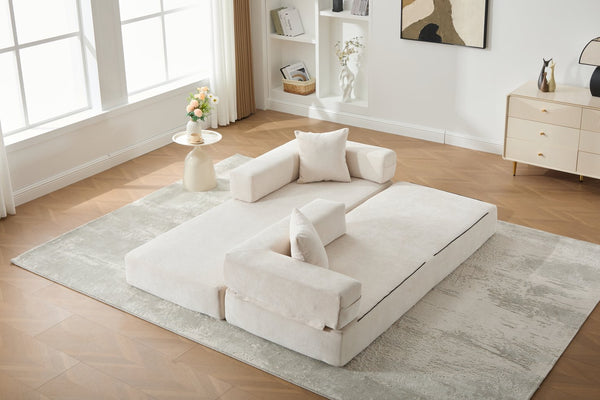 English Elm UNITED Folding Sofa Bed with Removable Cover Zipper, Chenille Memory Foam Sleeper for Small Spaces Beige W1568P293803