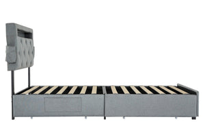 English Elm Twin Upholstered Bed Frame with Headboard, 4 Storage Drawers, USB Ports, RGB LED Mood Lighting W1960P175563