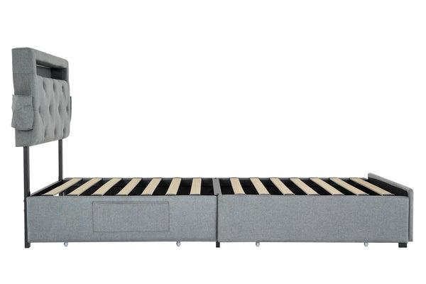 English Elm Twin Upholstered Bed Frame with Headboard, 4 Storage Drawers, USB Ports, RGB LED Mood Lighting W1960P175563