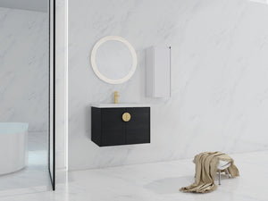 English Elm 28" Wall-Mounted Bathroom Vanity With Ceramic Sink & Side Cabinet – Space-Saving, Soft-Close Doors! W999S00327