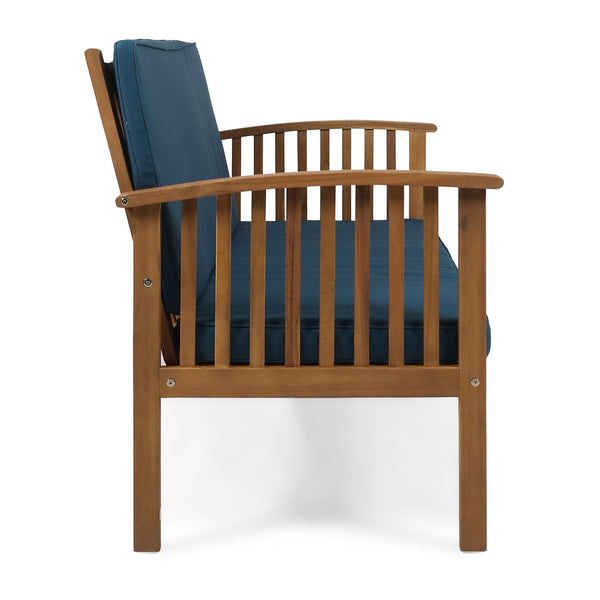 English Elm Christopher Knight Home® - CASA Acacia Loveseat with Waterproof Fabric Cushions Rustic Acacia Frame, Open Slat Patio Seating Comfort Brown+Teal 63308.00DT