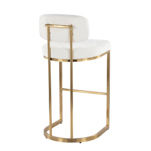 English Elm Fixed-height Barstools Powder Coated Steel Frame Brown Upholstered Seat Set of Two Gold+Creamy White B202P471218