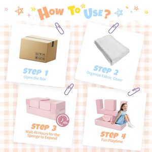 English Elm 5-piece Modular Foam Play Couch Velvet Toddler Sofa Foldable Kids Playroom Set Pink T5880P493438