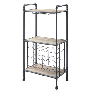 English Elm Antique Oak Industrial Wine Rack with Stemware Storage for Bars and Dining Rooms B062P186411