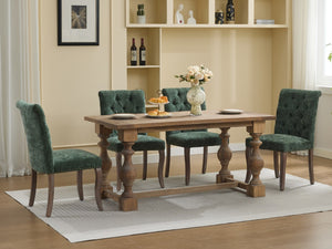 English Elm Upholstered Chenille Tufted Dining Chairs Set of 2 with Curved Wood Legs Club Style Olive Green W1143P457782