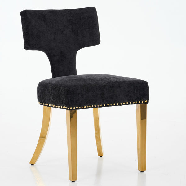 English Elm Mid Century Modern Dining Chairs with Copper Nail Trim, Plush High-Density Foam Seats, Brushed Steel Legs Black W1143P314903