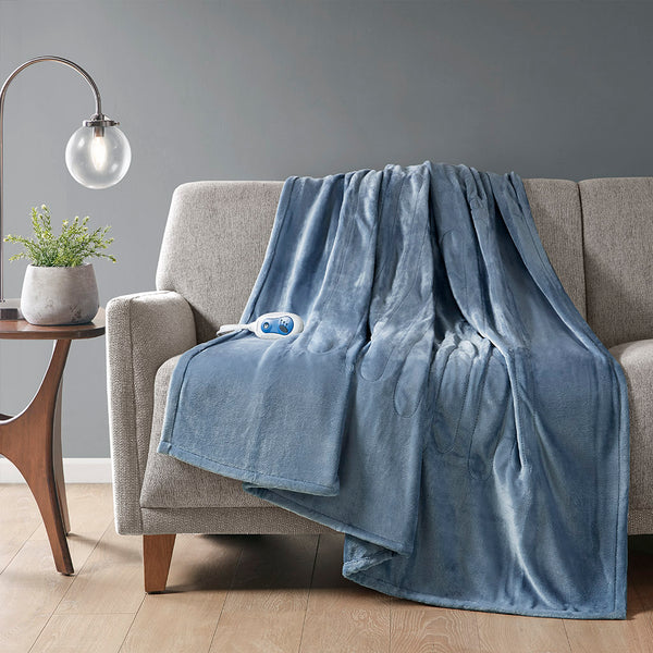 JLA Home Beautyrest - Throw Oversized Heated Throw with Secure Comfort Tech, Ultra-Soft Microlight Plush, Low EMF & 5-Year Warranty Sapphire Blue BR54-0664