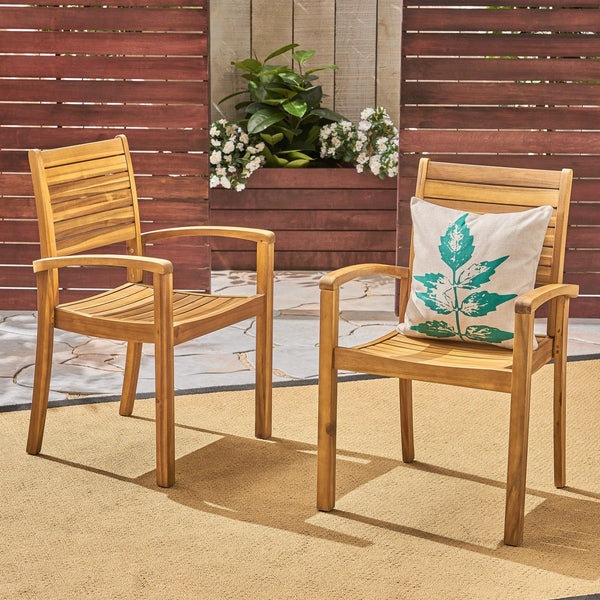 English Elm Christopher Knight Home® - MIGUEL Teak Acacia Dining Chairs (Set of 2) – Stacking Outdoor Resort-Style Wood Chairs, Handcrafted Comfort 63223.00