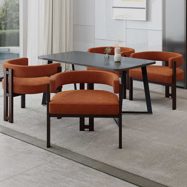 English Elm Modern Chenille Barrel Dining Chair with Padded Foam Seat, Sturdy Metal Legs, 300lb Capacity, Versatile Accent Orange W395P233458