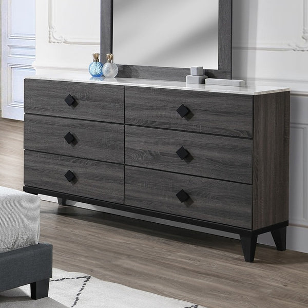 English Elm Modern Chest of Drawers with Faux Marble Top and Black Square Hardware - 4-Drawer Storage Accent Piece Gray,Grey 19 L x 34 W x 65 H B011P395427