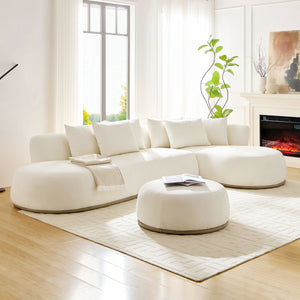 English Elm VSF1112-BEIGE-Ottoman Plush Beige Round PU Leather Accent Ottoman 34.25" Diameter Spacious Dual-Use Seat W3208P284683