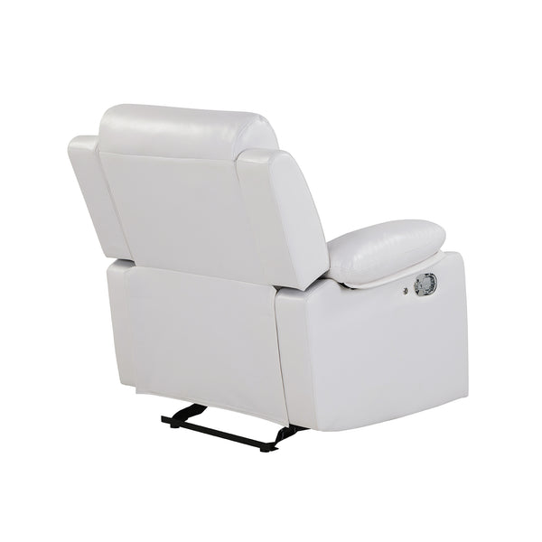 English Elm Blanche White Upholstered Glider Recliner with LED Light, Pillow Arms, Medium-Firm Seat, Manual Recline B201P391844