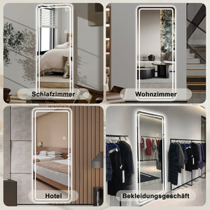 English Elm 65"x24" Full Length LED Floor Mirror with Dimming Touch, 3 Color Temps, Explosion-Proof Glass, Wall Mountable W2709P289326