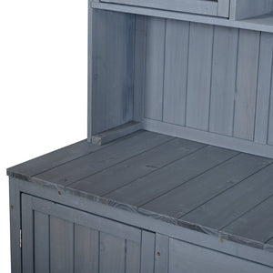 English Elm (with Hutch) Topamx Solid Fir Potting Bench Patio Workstation Spice Rack Drawer Gray N717P404330E