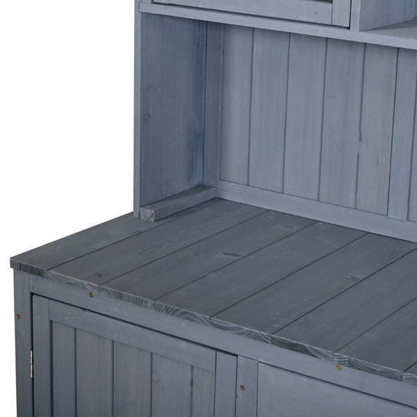 English Elm (with Hutch) Topamx Solid Fir Potting Bench Patio Workstation Spice Rack Drawer Gray N717P404330E