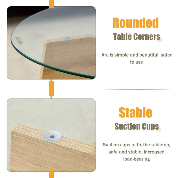 English Elm Oval Tempered Glass Coffee Table with Wood Grain Legs and Built-in Fan Tray Shelf W1151P256007