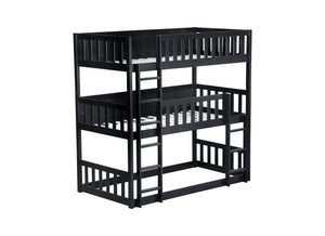 English Elm Twin Triple Rubberwood Bunk Bed with Ladders & Guardrails, Space-Saving Modular Design for Families Black W504S00173