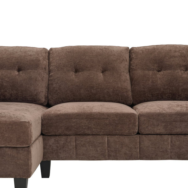 English Elm U-shaped Chenille Sectional Sofa with Dual Chaise Lounges, Tufted Back, Storage Pockets & Pillows Brown N719S002040D