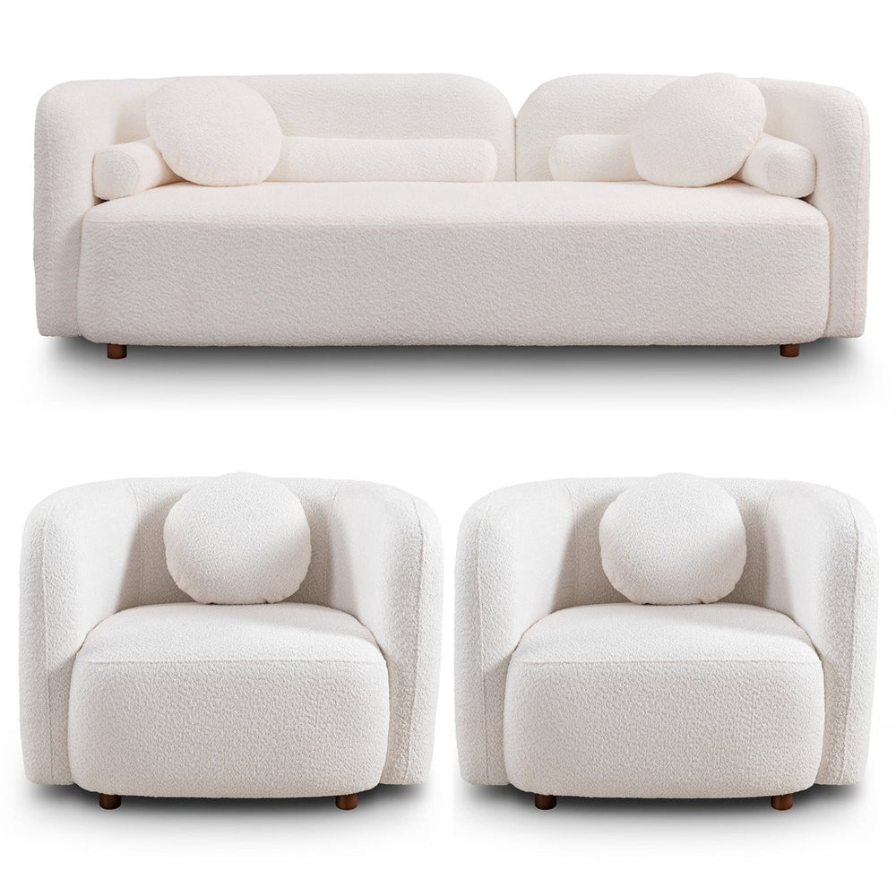 English Elm C32508, Japandi Boucle Sofa Set with Accent Chair Low Profile Cloud Seating W2664S00068