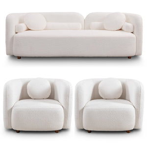 English Elm C32508, Japandi Boucle Sofa Set with Accent Chair Low Profile Cloud Seating W2664S00068