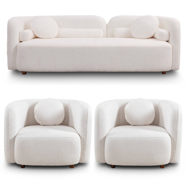 English Elm C32508, Japandi Boucle Sofa Set with Accent Chair Low Profile Cloud Seating W2664S00068