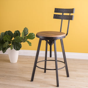 English Elm Christopher Knight Home® - METAL Barstool with Fir Wood Seat and Antique Black Brush Silver Frame, Rustic Chic Adjustable 45.5" 59331.00