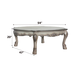 English Elm Dresden Vintage Bone White Resin Coffee Table with Two Felt-Lined Drawers and Scalloped Floral Trim Ivory 59 L x 50 W x 8 H B2726P281469