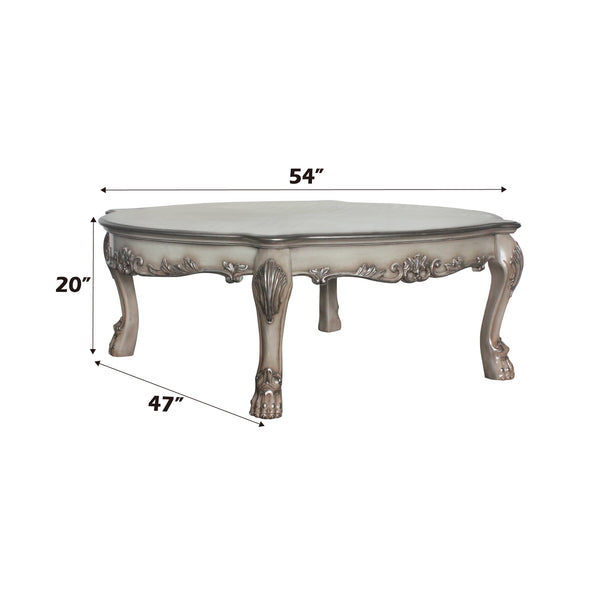 English Elm Dresden Vintage Bone White Resin Coffee Table with Two Felt-Lined Drawers and Scalloped Floral Trim Ivory 59 L x 50 W x 8 H B2726P281469