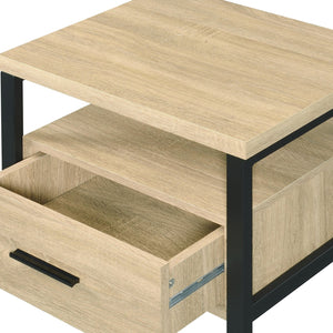 English Elm Yawan Oak Accent Table with Black Metal Legs, 1 Drawer & Shelf, Compact Storage Nightstand, 40lb Top B2726P287569