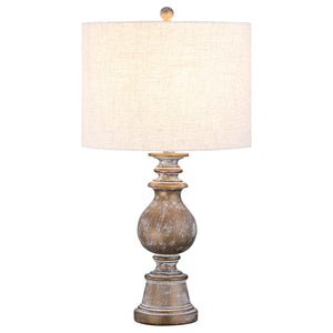 English Elm Wahlburg Oatmeal and Antique Gold Drum Shade Table Lamp — 28" Elegant Polyresin Accent Lamp, Dimmable Options B062P344889
