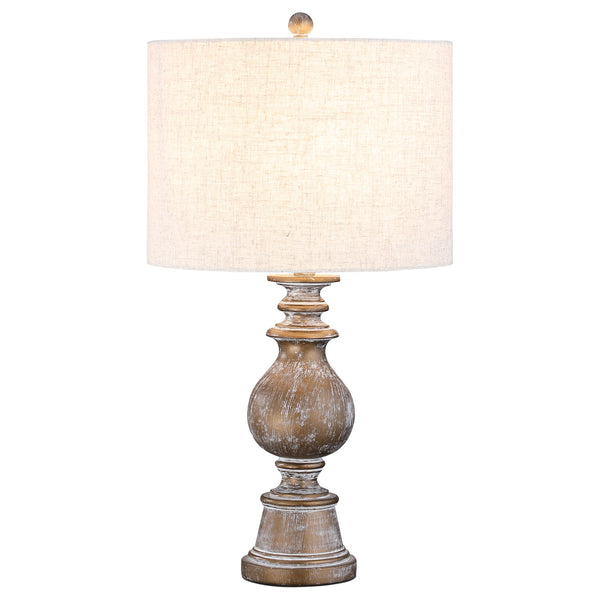 English Elm Wahlburg Oatmeal and Antique Gold Drum Shade Table Lamp — 28" Elegant Polyresin Accent Lamp, Dimmable Options B062P344889