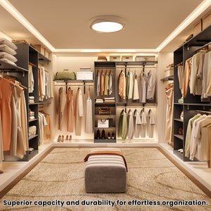 English Elm Closet Organizer: Heavy-Duty Wood System With 4 Adjustable Rods & 5 Open Shelves For 8 Ft Spaces T3623P409162