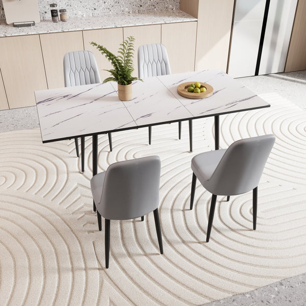 English Elm 47"-63" Expandable Dining Table Set For 2-6 With Cushioned Chairs - Modern & Space-Saving Design W2189S00258