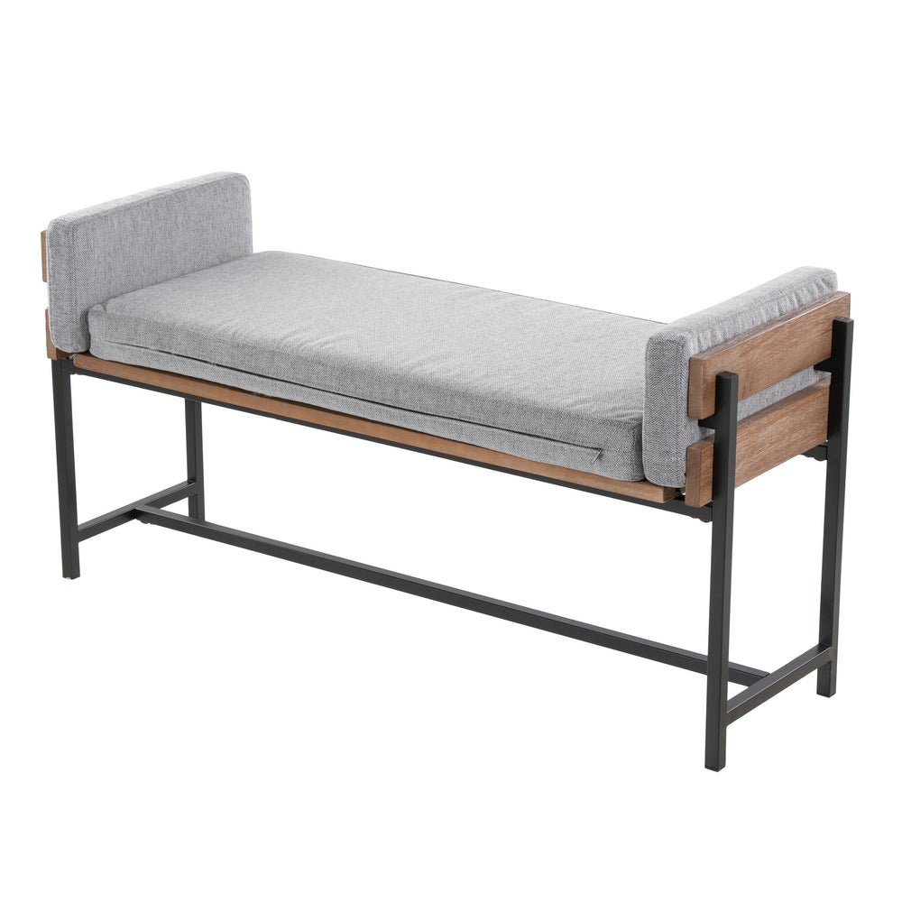 English Elm Kari Farmhouse Bench 18" with Black Metal Frame, Brown Wood Accent & Light Grey Fabric Seat, Seats Two B202S01132