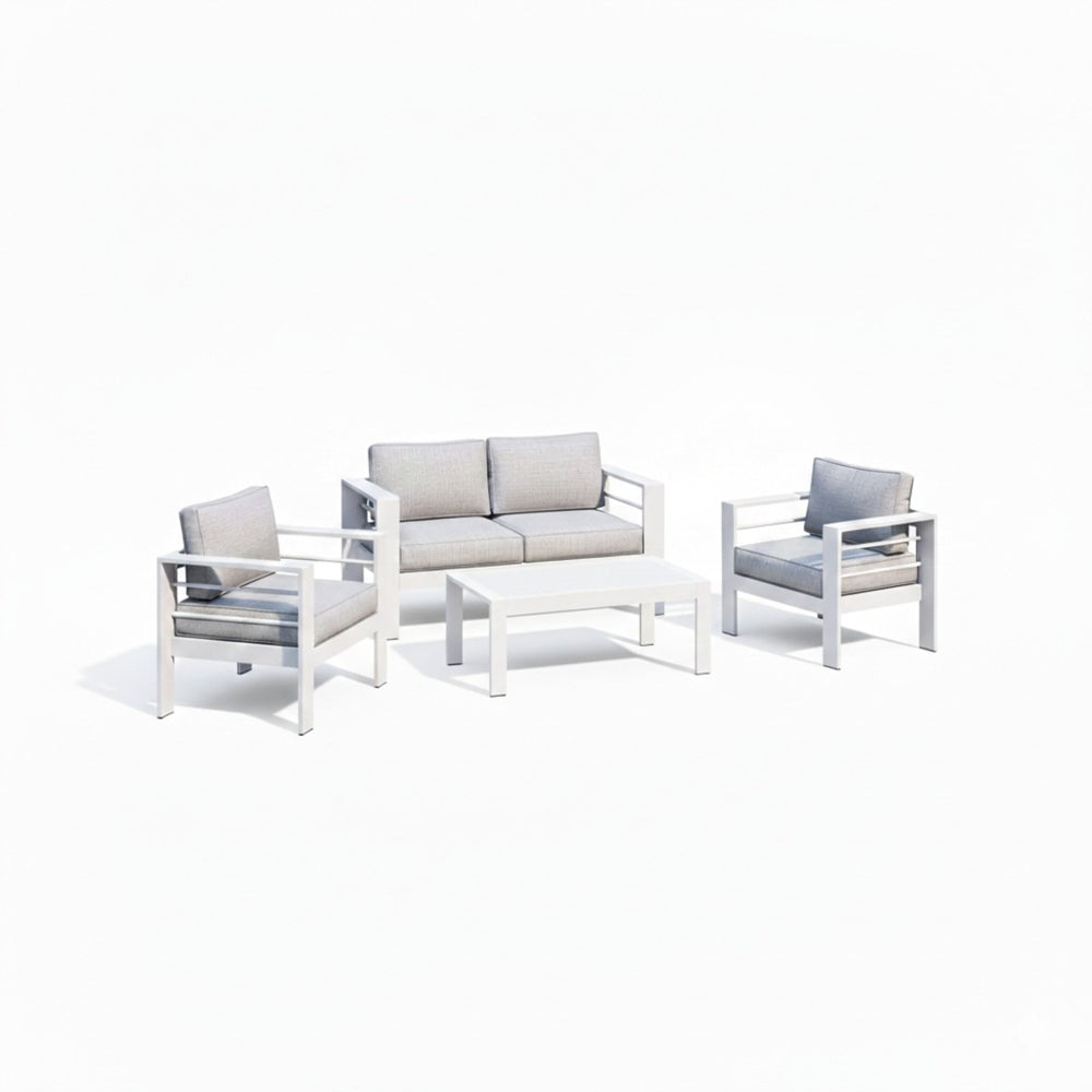English Elm 4-piece Outdoor Aluminum Conversation Set with Deep Lounge Seating and Wpc Coffee Table Grey+White B082S00084