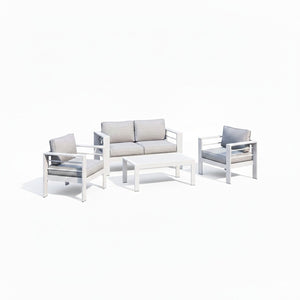 English Elm 4-piece Outdoor Aluminum Conversation Set with Deep Lounge Seating and Wpc Coffee Table Grey+White B082S00084