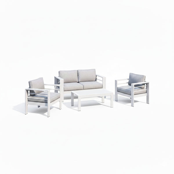 English Elm 4-piece Outdoor Aluminum Conversation Set with Deep Lounge Seating and Wpc Coffee Table Grey+White B082S00084