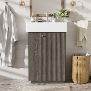 English Elm [video]21.6" Freestanding Bathroom Vanity Ceramic Sink Wavy Door Mdf Cabinet Small Bath Dark Grey N729P285503G