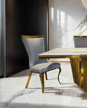 English Elm Gray 2pc Side Chair Set with Gold Legs, Leather-Look Upholstery, Modern Glam Dining & Office Seating B2741S00733