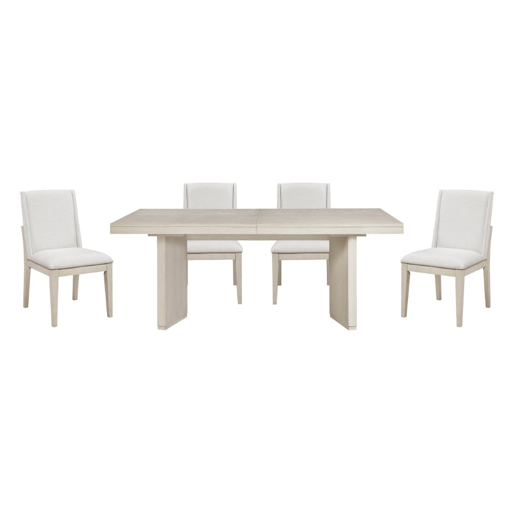 English Elm Beautiful Antique White Oak Veneer Extendable Dining Set with Upholstered Chairs B011S02261
