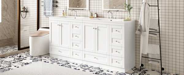 English Elm 72-inch Shaker Double Sink Freestanding Vanity with Resin Basins and Soft Close Storage N729P000010K-2