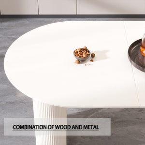 English Elm 63" Modern Cream Dining Table & 4 Ergonomic Pu Armless Chairs Set With Stylish Silver Legs For Home W2189S00429