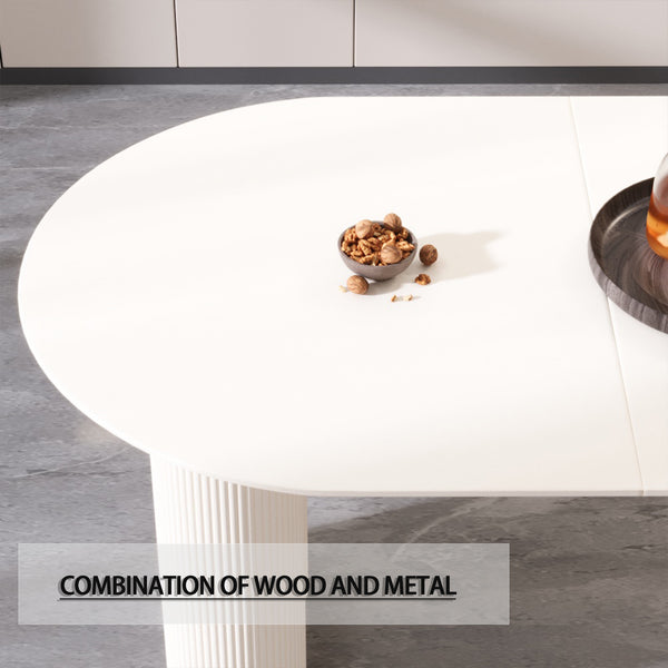 English Elm 63" Modern Cream Dining Table & 4 Ergonomic Pu Armless Chairs Set With Stylish Silver Legs For Home W2189S00429