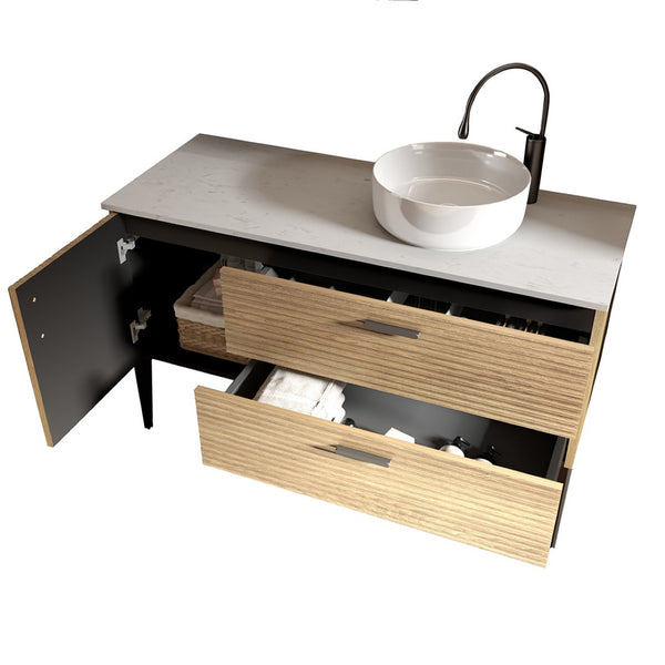 English Elm Grace Floating Walnut Vanity with Solid Surface Sink and Soft Close Storage Drawers W1865S00205