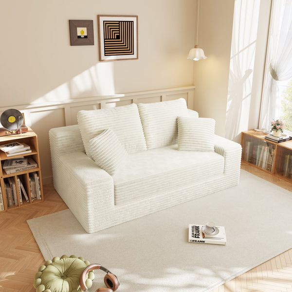 English Elm Modern Compressed Flannel Sofa Cover Set with Elastic Stretch, Plush Foam Support and Toss Pillows for Living Room Protection and Comfort Beige W1765P332314