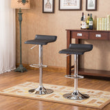 English Elm Baxton Black Adjustable Height Wood and Chrome Metal Bar Table and 2 Black Chrome Air Lift Adjustable Swivel Stools Set